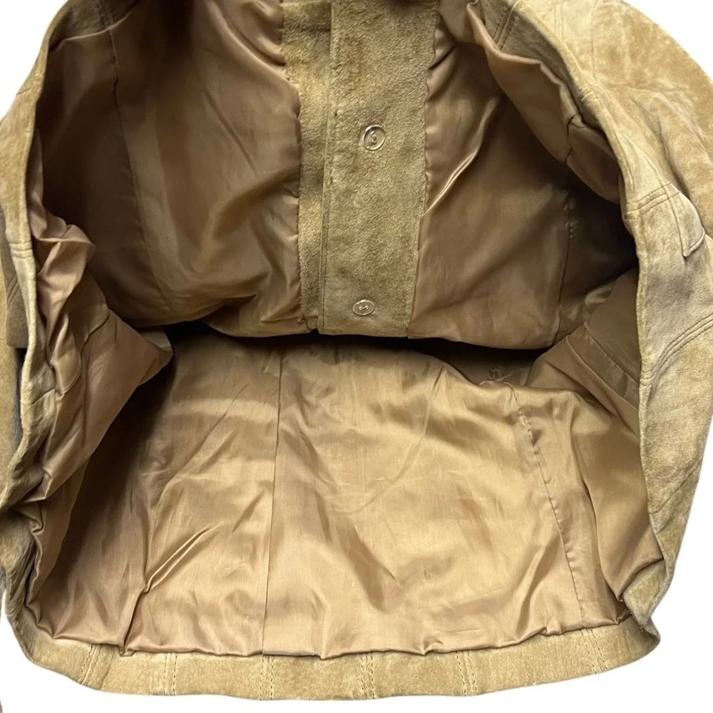 Mossimo Suede Leather Jacket Womens L Tan Safari Utility Button Front Boho Coat
